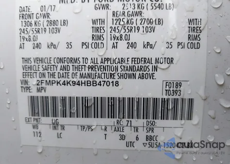 2017 Ford Edge Titanium z USA, uszkodzony, nr VIN 2FMPK4K94HBB47018